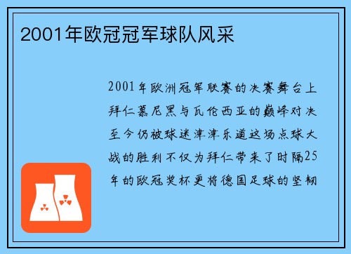 2001年欧冠冠军球队风采